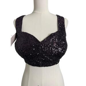 KALKI Sequin Crop Blouse Womens 16 18 Purple Sweetheart Tassel Backless